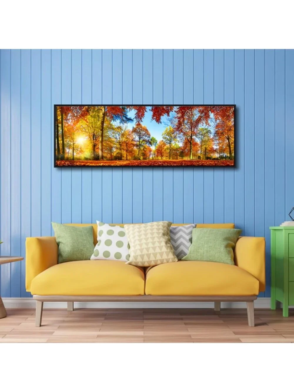 Large Black Framed Autumn Sunset Canvas Wall Art - Nature Landscape Decor for